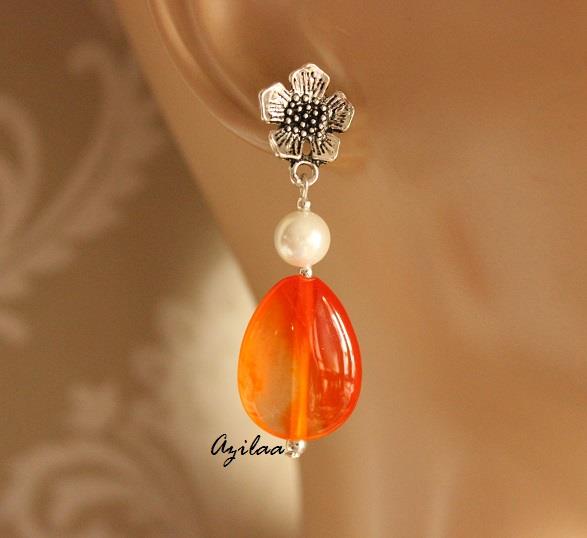 Pearl Orange beaded gemstone Earrings