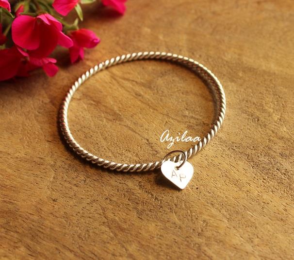 2 Personalized initial sterling silver handmade bangle bracelets