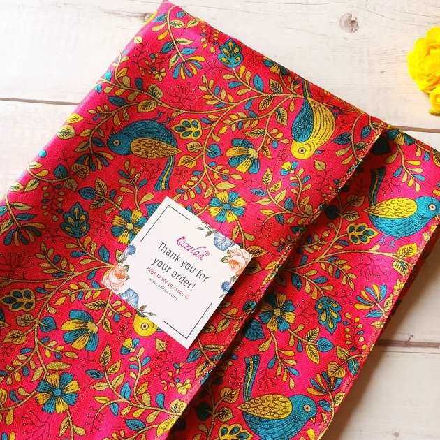 Pink Bird Tusser silk scarf 