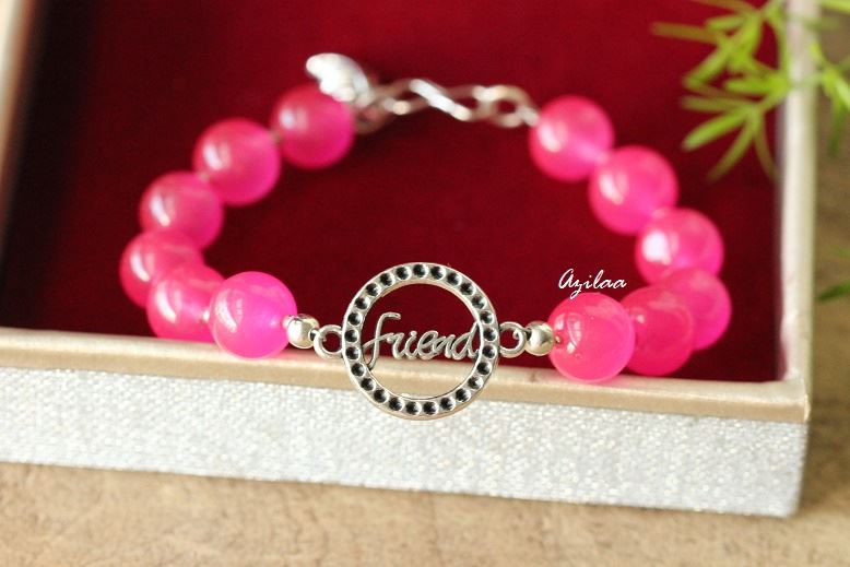 Pink Friend charm gemstone beaded handmade bracelet