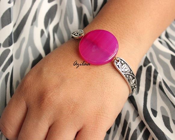 Pink Silver tone gemstone beaded handmade bracelet