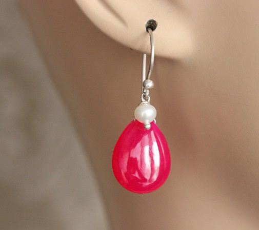 Pink chalcedony gemstone silver beaded pendant earring set