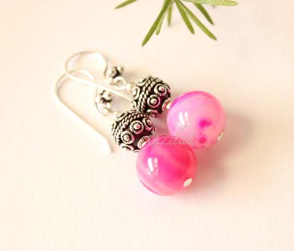 Pink gemstone beaded handmade necklace set