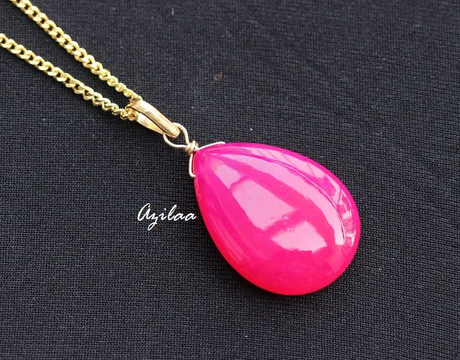 Pink gemstone chalcedony sterling silver gold plated Pendant