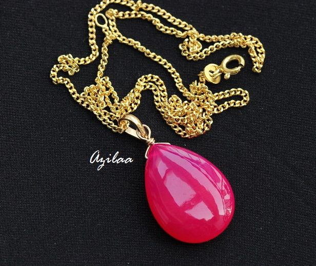 Pink gemstone chalcedony sterling silver gold plated Pendant