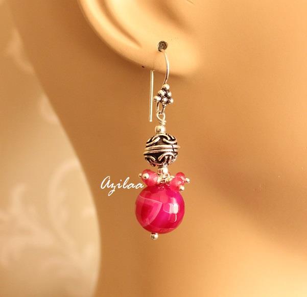 Pink necklace set,Pink beaded pendant necklace earrings set