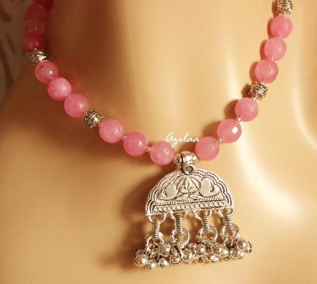 Pink gemstone handmade Pendant necklace earring