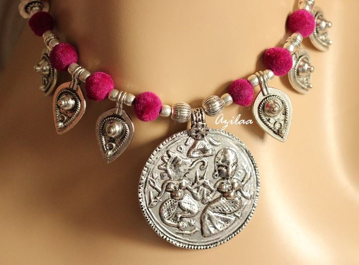 Pink tribal artisan handmade necklace 