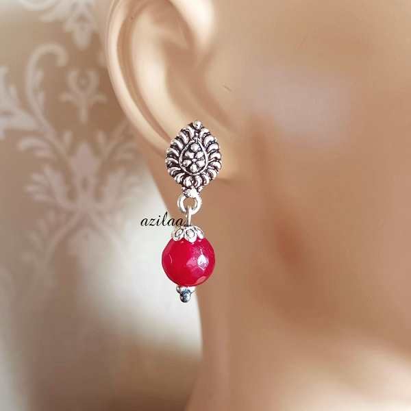 Pinkish maroon gemstone beaded handmade necklace set