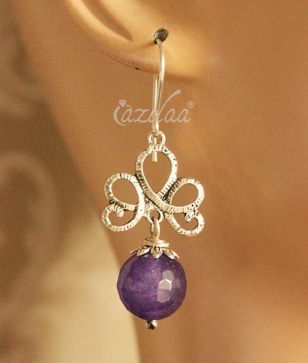 Purple gemstone chandelier silver earrings