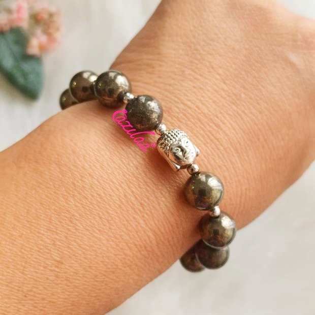 Pyrite Buddha Peace charm bracelet 