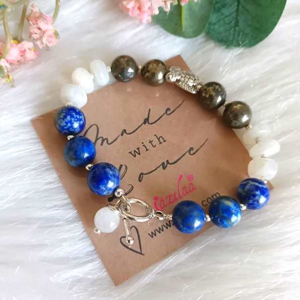 Pyrite lapis moonstone turtle charm bracelet 1