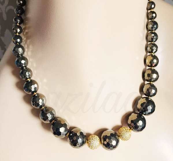 Pyrite metallic gemstone handmade golden necklace set