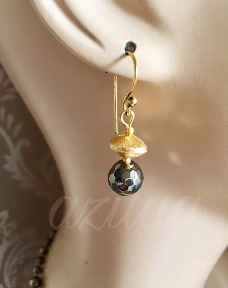 Pyrite metallic gemstone handmade golden necklace set