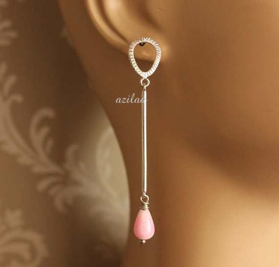 Quirky pink sterling silver geometric designer earrings