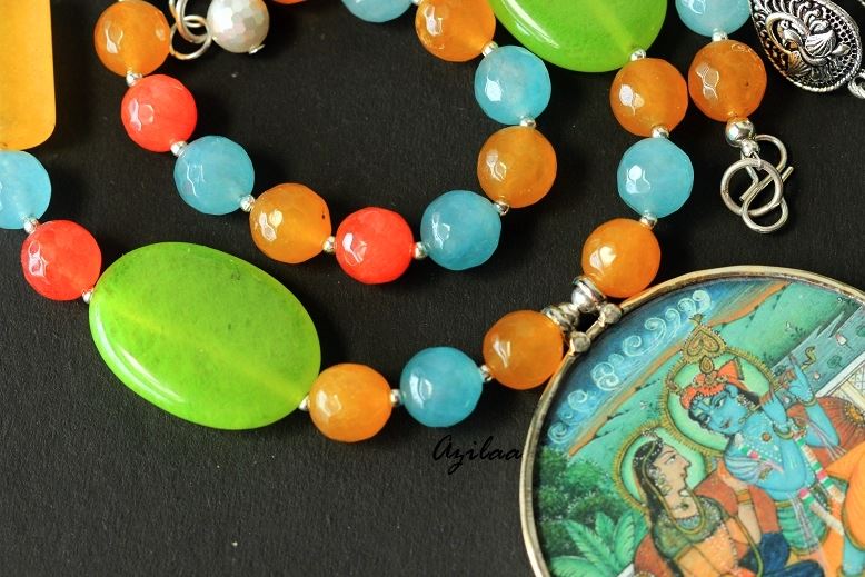 Radha Krishna gemstone artisan handmade necklace set at ₹2450 Azilaa
