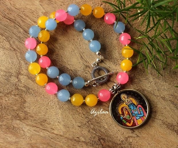 Radha krishna gemstone artisan handmade necklace set at ₹1850 Azilaa