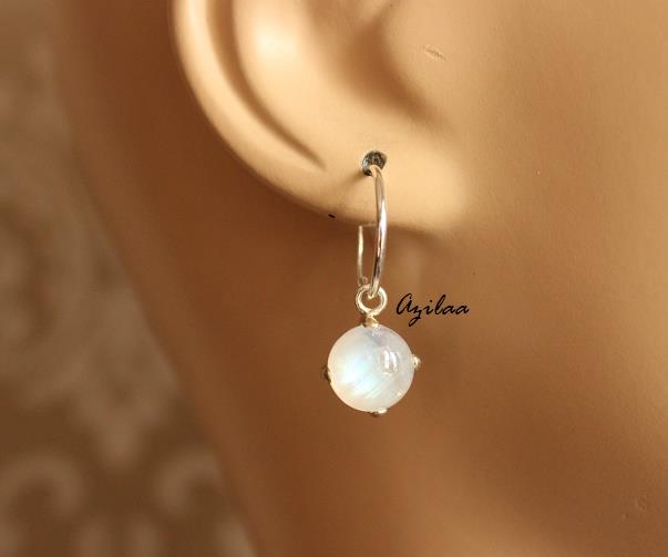 Rainbow Moonstone Sterling silver gemstone hoop earrings