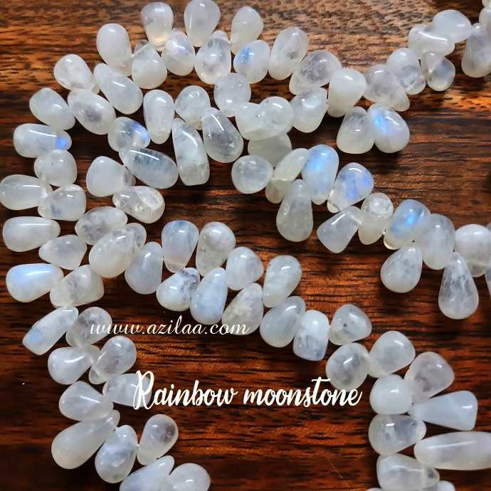 Rainbow moonstone beaded gemstone CZ sterling silver necklace 