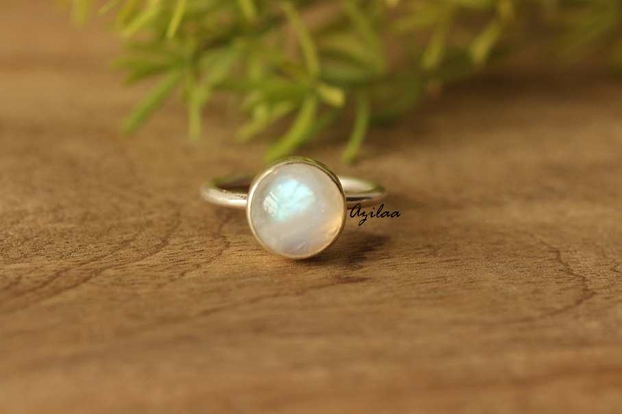 Rainbow moonstone sterling silver gemstone handmade ring