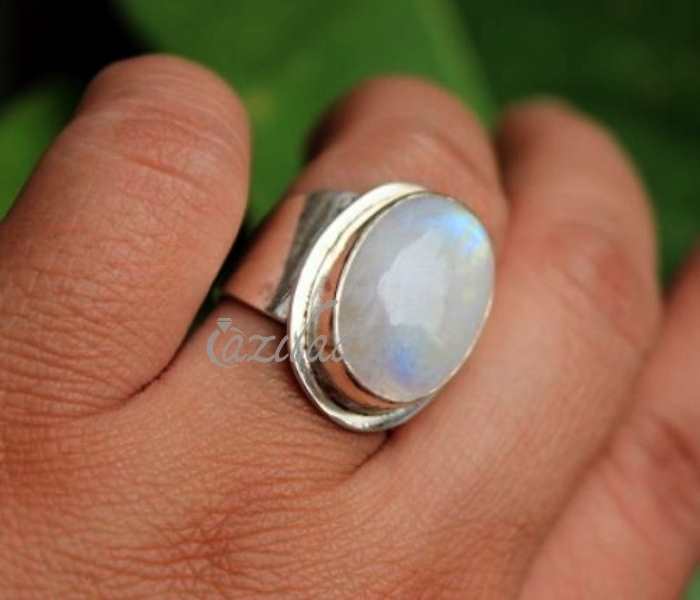 Rainbow moonstone sterling silver gemstone handmade ring