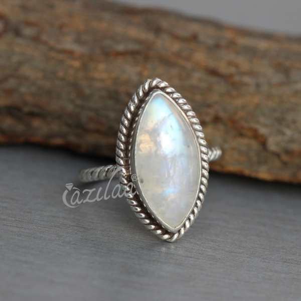 Men's Oval Rainbow Moonstone Ring from India - Cloud Prongs | NOVICA