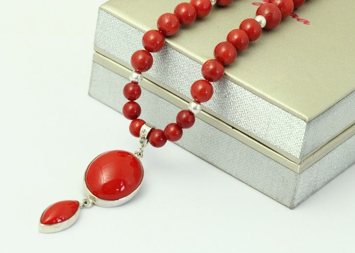 Red Coral handmade sterling silver pendant necklace