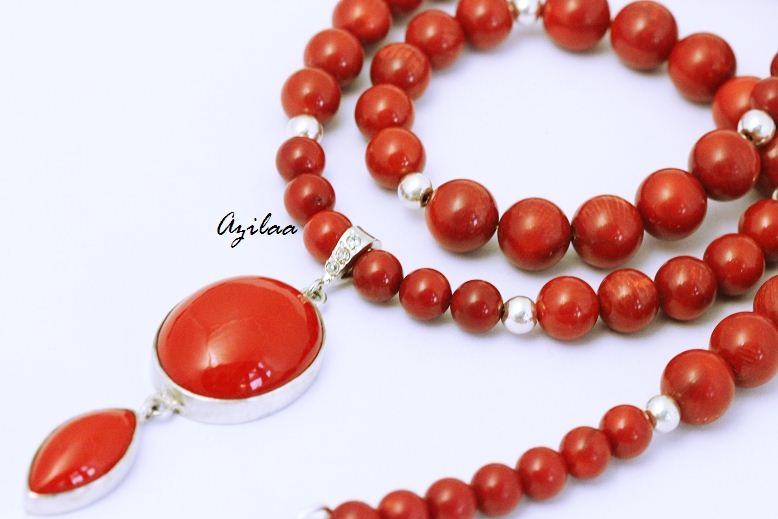 Red Coral handmade sterling silver pendant necklace