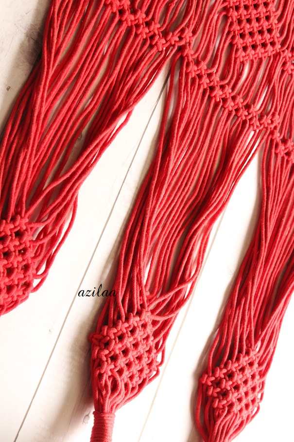 Red ECO friendly boho cotton macrame handmade plant hanger 1pc