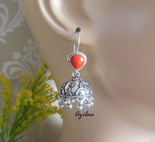 Red coral ethnic sterling silver artisan earrings