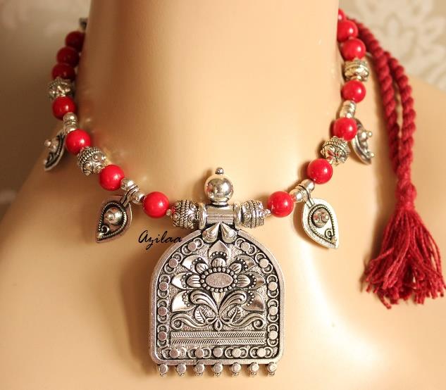 Red coral handmade Gemstone Necklace earring set