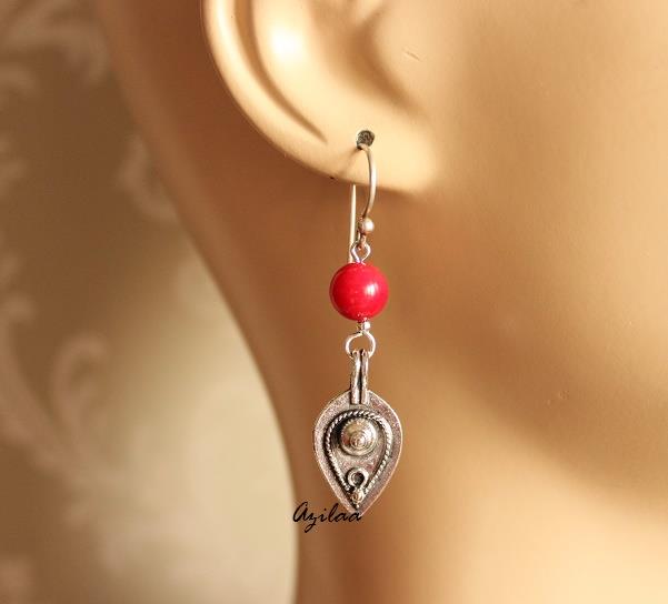 Red coral handmade Gemstone Necklace earring set