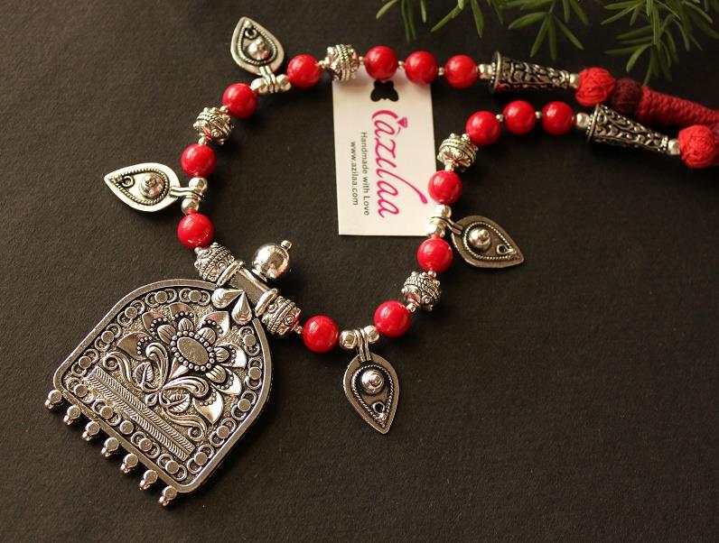 Red coral handmade Gemstone Necklace earring set