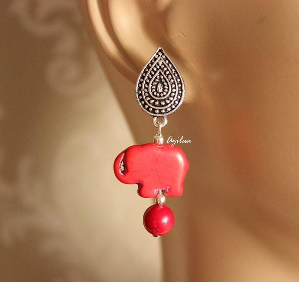 Red gemstone Coral Ganesha pendant elephant handmade necklace set at