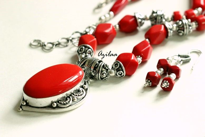 Red quartz beaded necklace set
