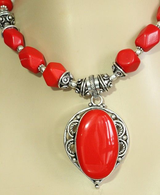 Red quartz beaded necklace set