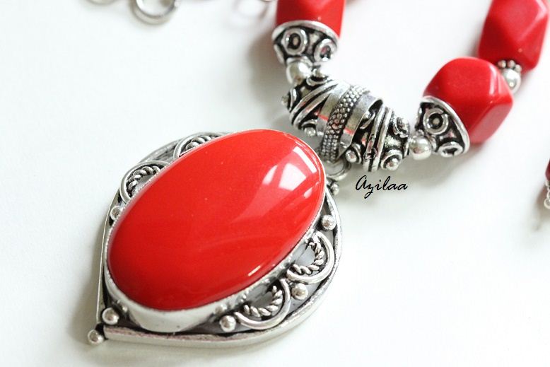 Red quartz beaded necklace set