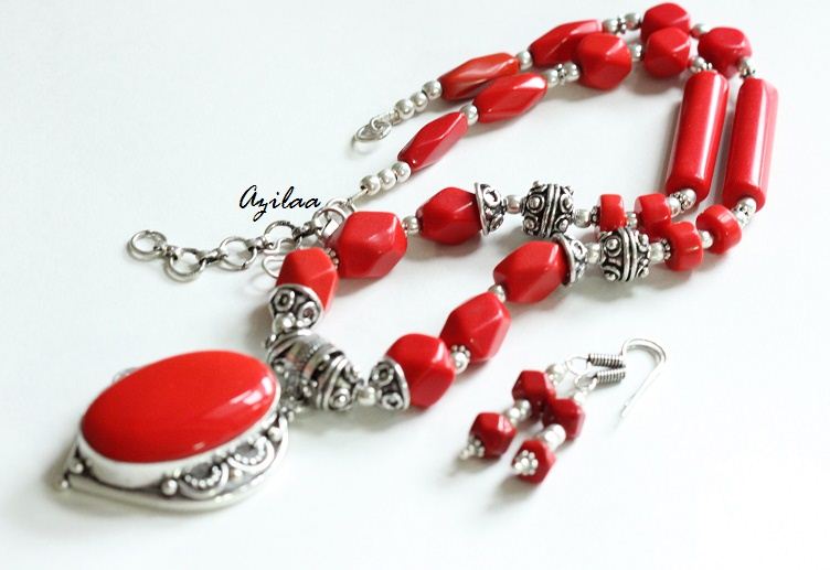 Red quartz beaded necklace set
