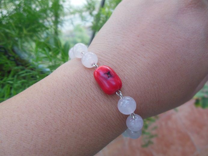 Rose quartz gemstone Sterling silver handmade silver bracelet