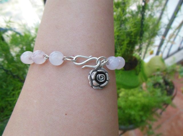 Rose quartz gemstone Sterling silver handmade silver bracelet