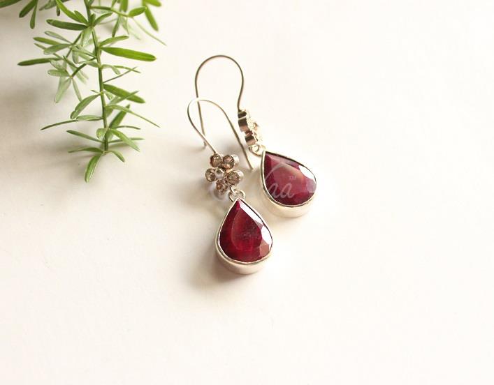 Ruby Sterling silver gemstone hoop earrings at ₹7950 | Azilaa
