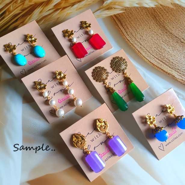 Ruby pink beaded dangler antique golden earrings