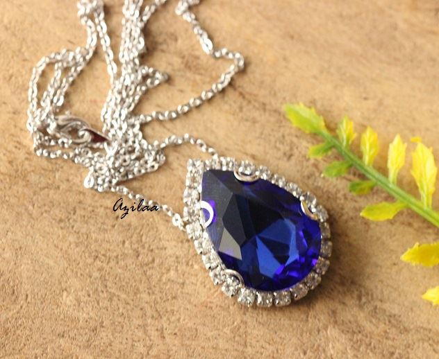 Sapphire Blue pendant Crystal CZ pendant necklace