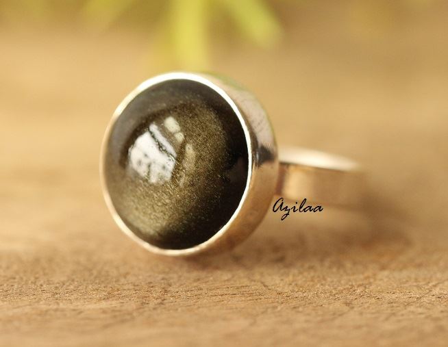 Sheen Obsidian Rock Star sterling silver gemstone handmade ring