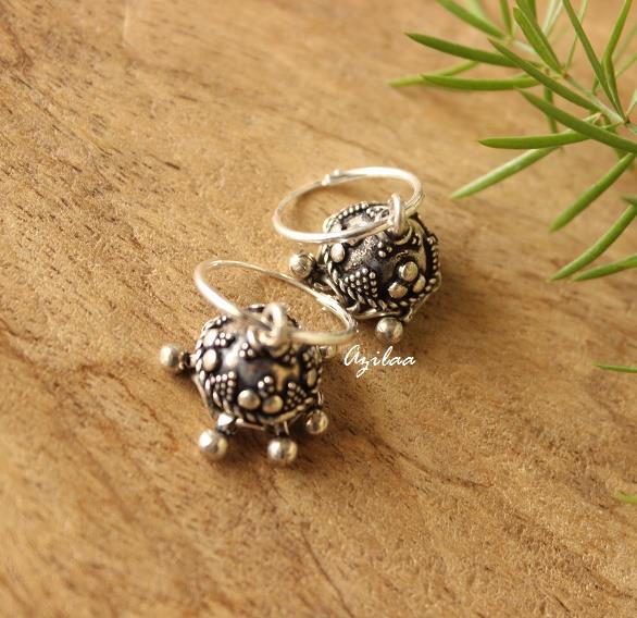 Small Jhumki Sterling silver gemstone hoop earrings