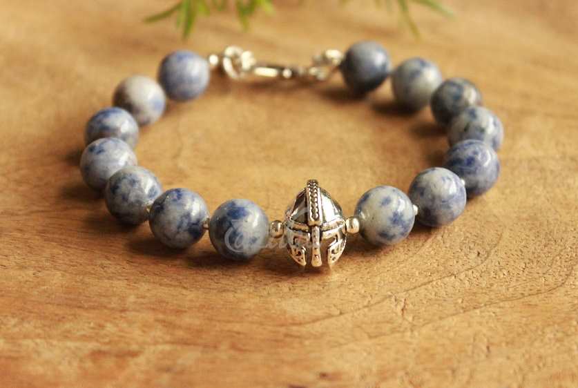 Viking charm Sodalite healing gemstone beaded men Bracelet
