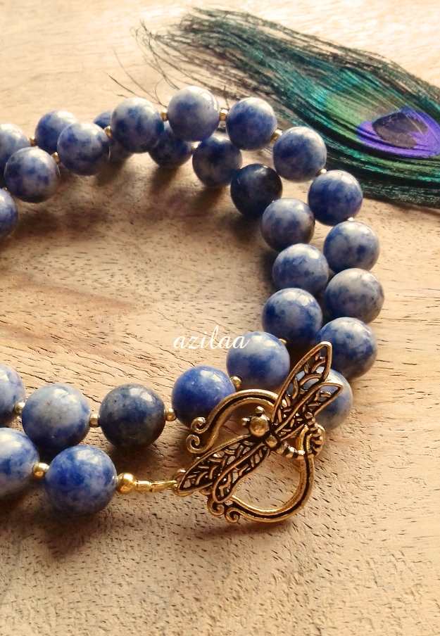 Sodalite healing stone necklace, beaded gemstone necklace