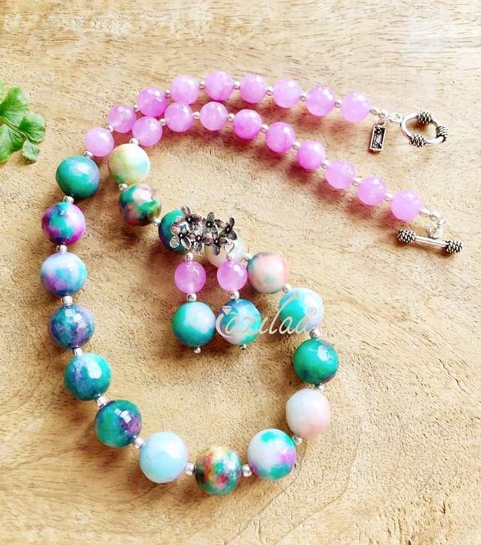 Soft lavender green gemstone handmade necklace set