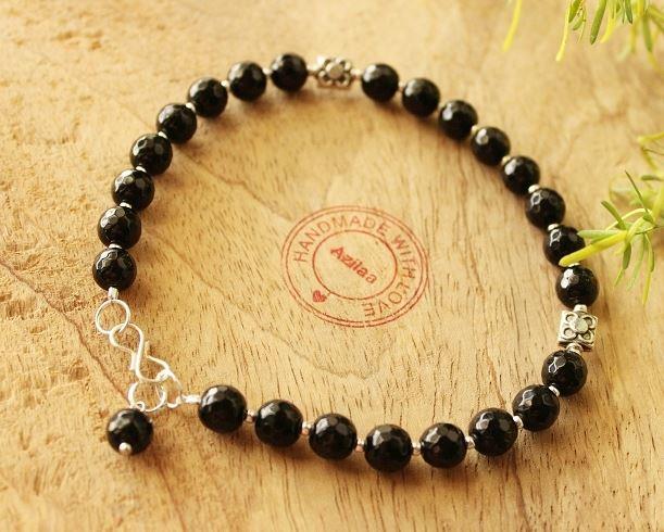 Spring Black beaded Gemstone handmade silver tone Anklet