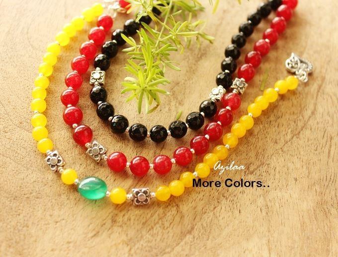 Spring Black beaded Gemstone handmade silver tone Anklet